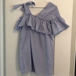 Asymmetrical blue and white stripe tunic